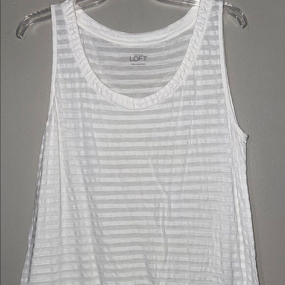 LOFT White Sleeveless Tank Top with Textural Stripes - Picture 3 of 8